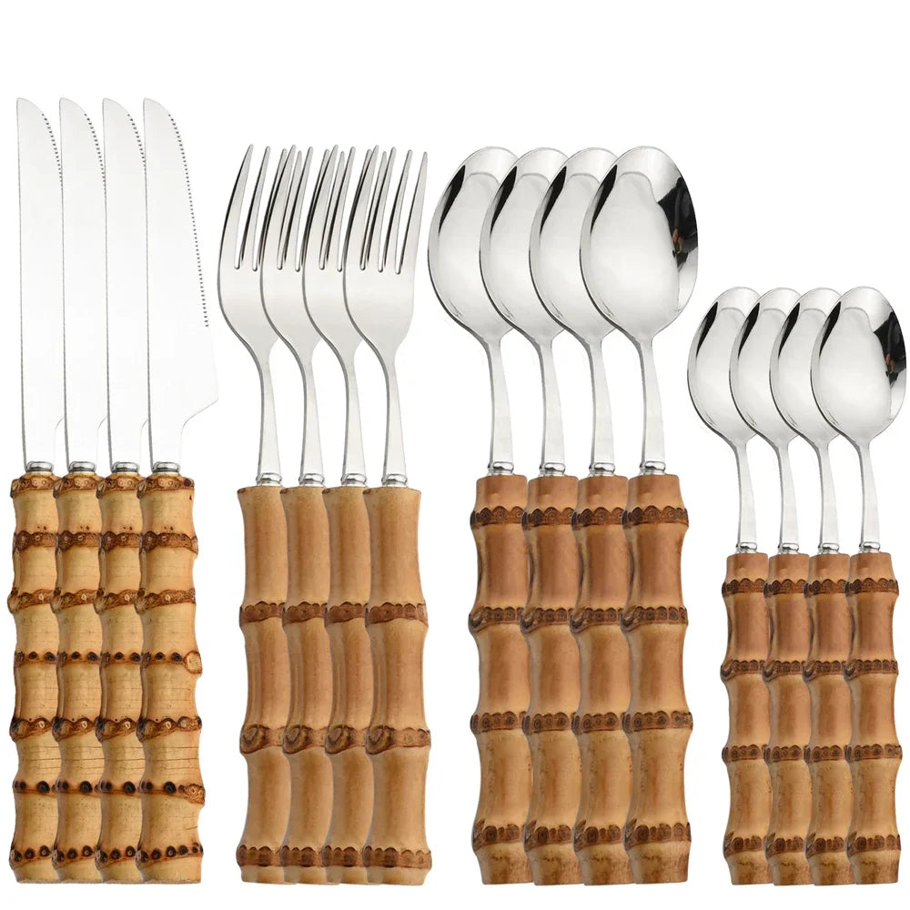 Bamboo Handle Flatware Set (16pcs)